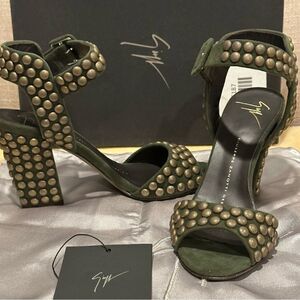 Giuseppe Zanotti studded Ankle-Wrap Chunky-Heel Sandal, Militare size 35